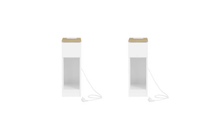 SoBuy Set of 2 Bedside with 1 Drawer 1 Shelf Charging Station Nightstand - White