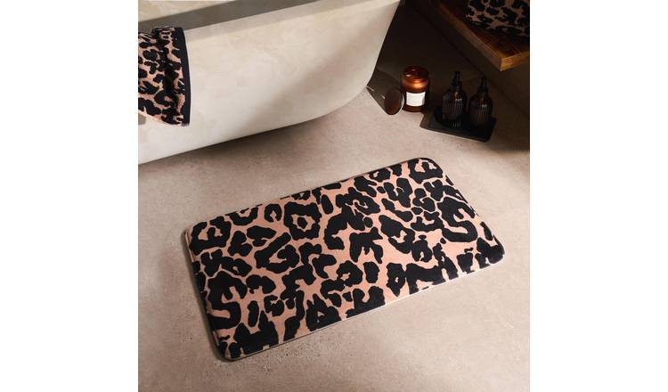 OHS Leopard Printed Foam Bath Mat - 45 x 75cm - Brown