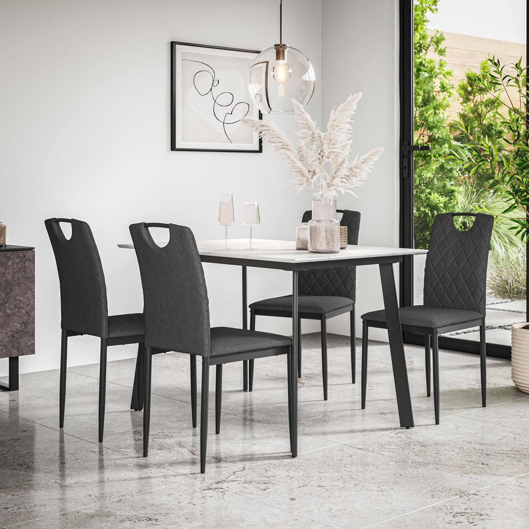 Furniture Online Haydon Monza Marble Effect Dining Table & 4 Charcoal Chairs - Image 1