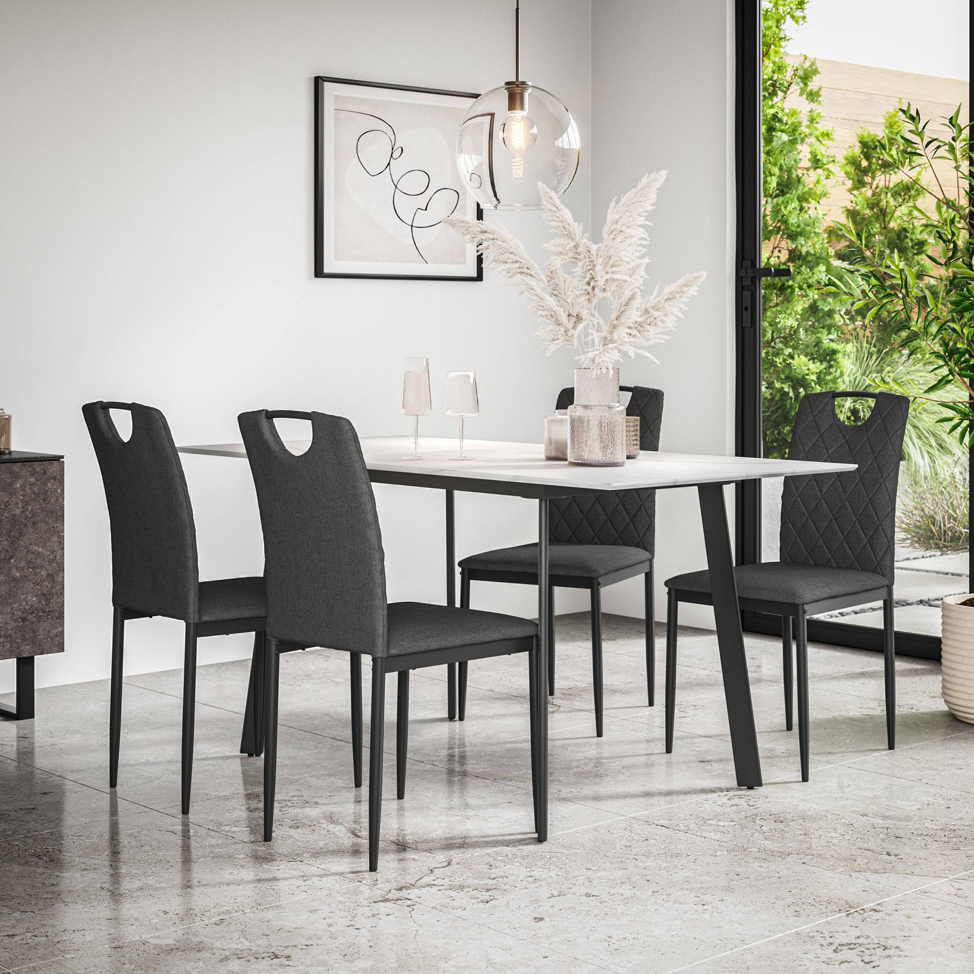 Furniture Online Haydon Monza Marble Effect Dining Table & 4 Charcoal Chairs - Image 2