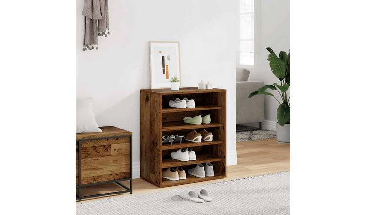 Walplus 5-Shelf Engineered Wood Shoe Cabinet - Old Wood - 60 x 35 x 70 cm