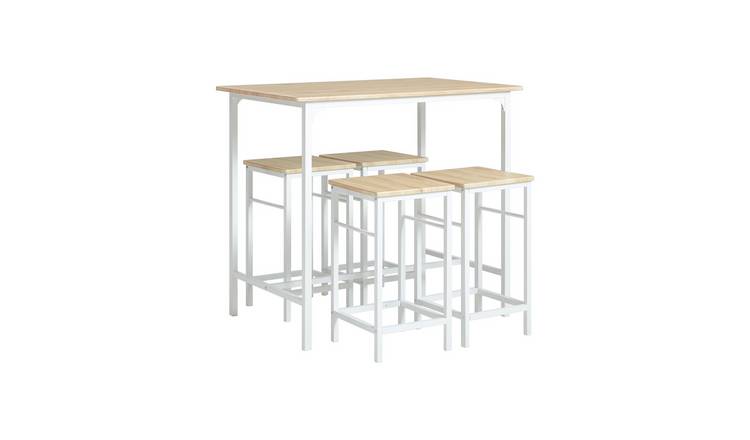 SoBuy 5 Piece High Table and 4 Stool Dining Set - Light Oak