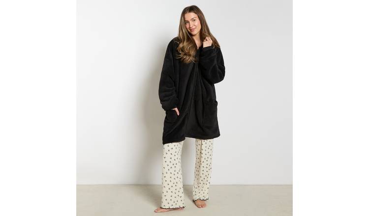 OHS Plain Zipper Hoodie Blanket - One Size - Black