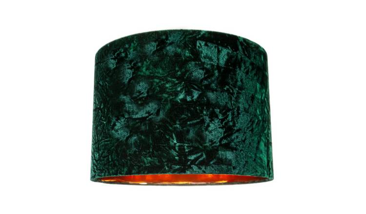 Happy Homewares Forest Green Crushed Velvet with Shiny Copper Lampshade - 40cm