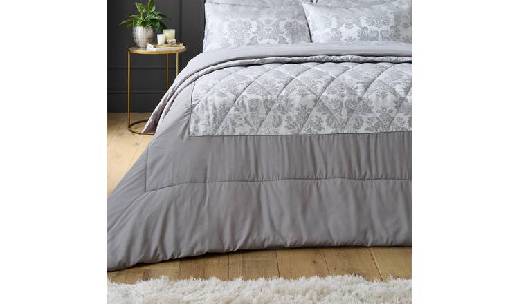 Catherine Lansfield Damask Jacquard Bedspread 240 x 260cm - Silver Grey