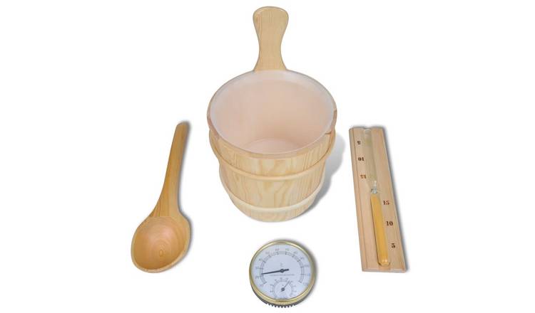 Walplus 5 Piece Sauna Accessory Set Bucket Spoon Hourglass and Thermo-hygrometer
