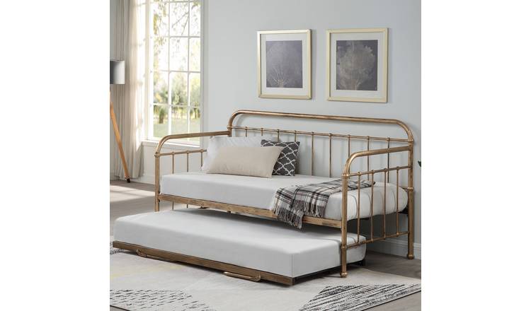 Slumberworks Ickleford Industrial Day Single Bed Frame with Trundle – Brass