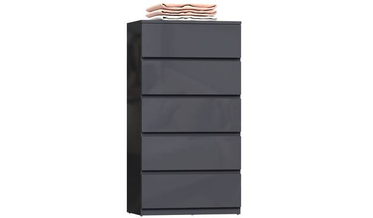 HOMCOM 5 Drawers Storage Cabinet Floor Tower Cupboard - Grey