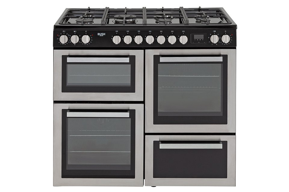 A Bush black dual fuel range cooker.