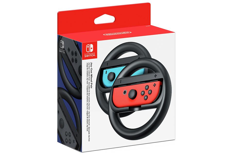A Nintendo Switch Joy-Con wheel pair.