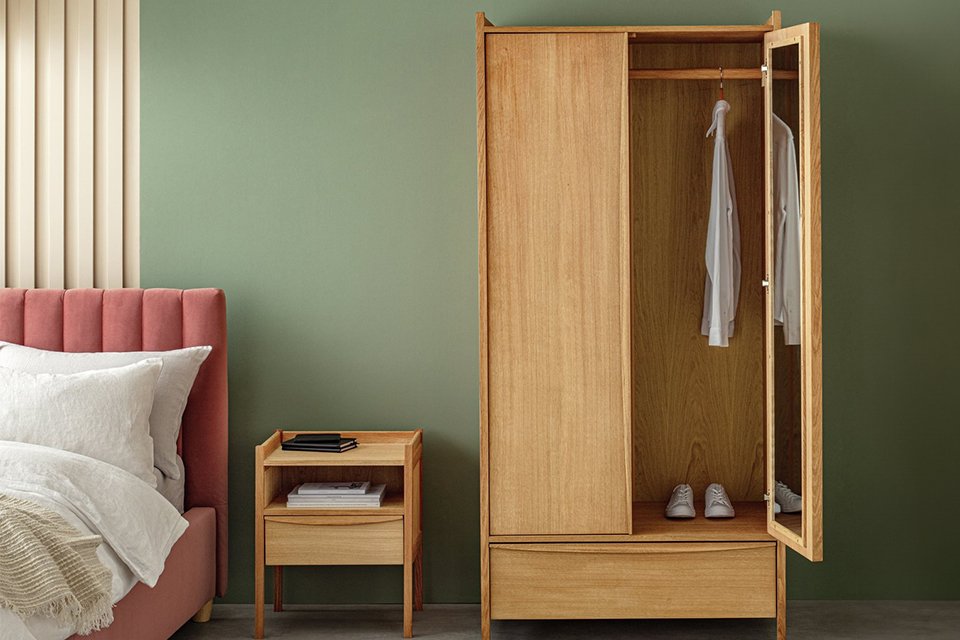 Two door wardrobe in bedroom.