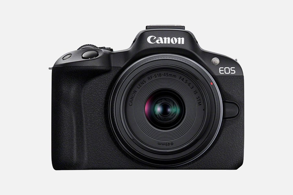 Canon EOS R50 mirrorless camera with RFS 18-45mm lens.
