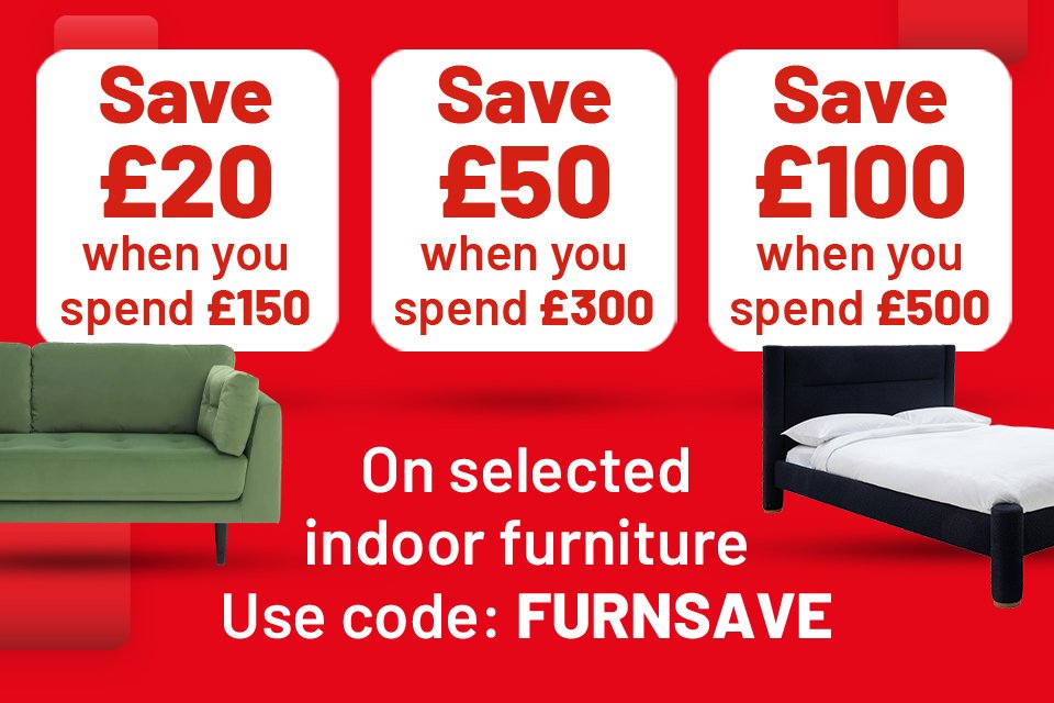 Spend more, save more. Includes beds, sofas and more. Use code: FURNSAVE.