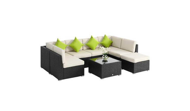 Outsunny 8 Piece PE Rattan Corner Sofa Set with Cover - Black