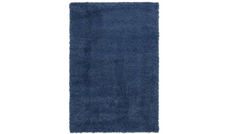 Mega Flooring Blue Shaggy Plain Rug - 80 x 150cm