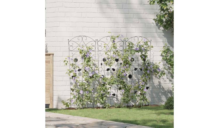 Walplus Pack of 3 Steel Garden Fence - Black - 110.5 x 42.5 cm