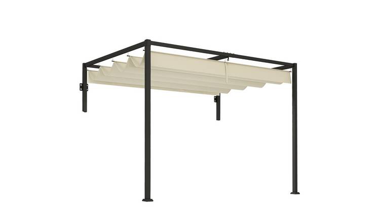 Outsunny Lean To Pergola Wall Mounted with Retractable Roof - Khaki