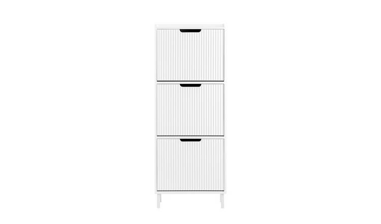 SoBuy 3 Striped Flip Drawer Slim Shoe Storage Cabinet - White