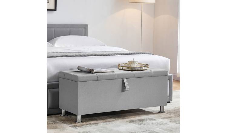 Vida Designs Valencia Velvet Storage Ottoman - Light Grey