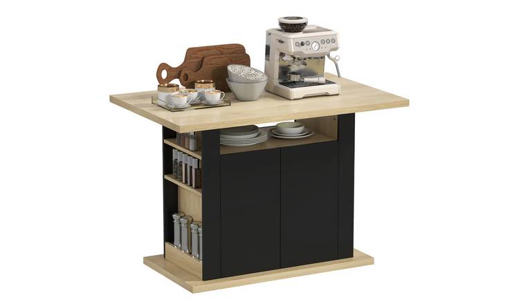 HOMCOM 4 Door Adjustable Kitchen Island - Black and Natural Wood