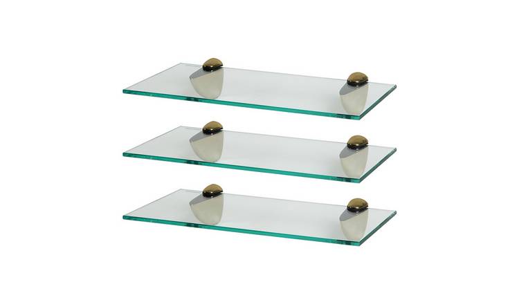 Harbour Housewares Floating Glass Style Bathroom Shelves - Gold - Set of 3
