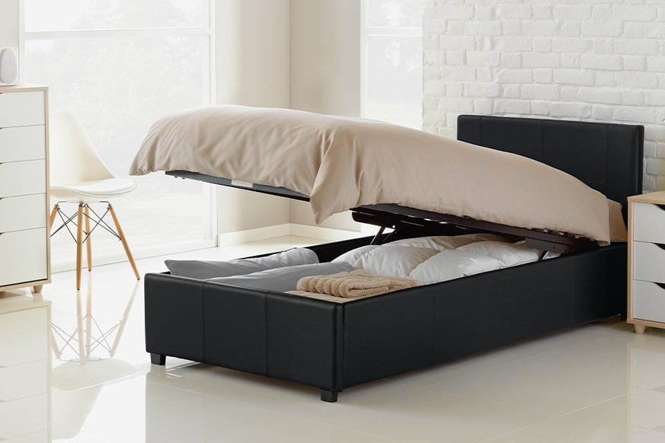 A storage bed in a bedroom.