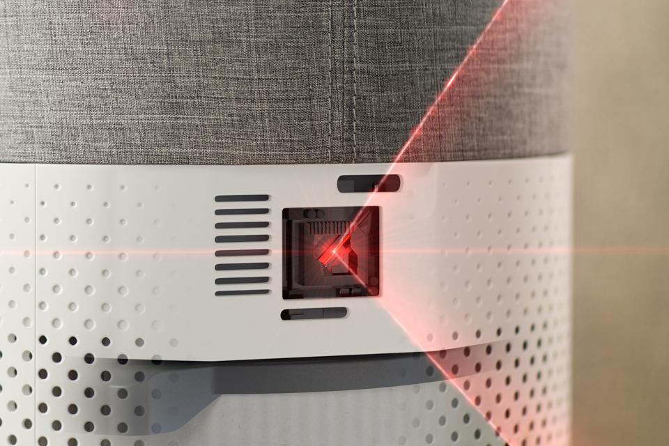 Close-up of a Philips air purifier scanning for air pollutants.