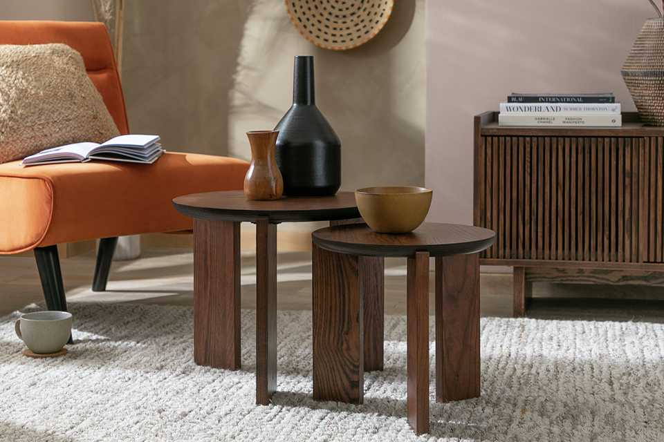 Habitat Xylo solid wood nest of 2 tables in walnut.