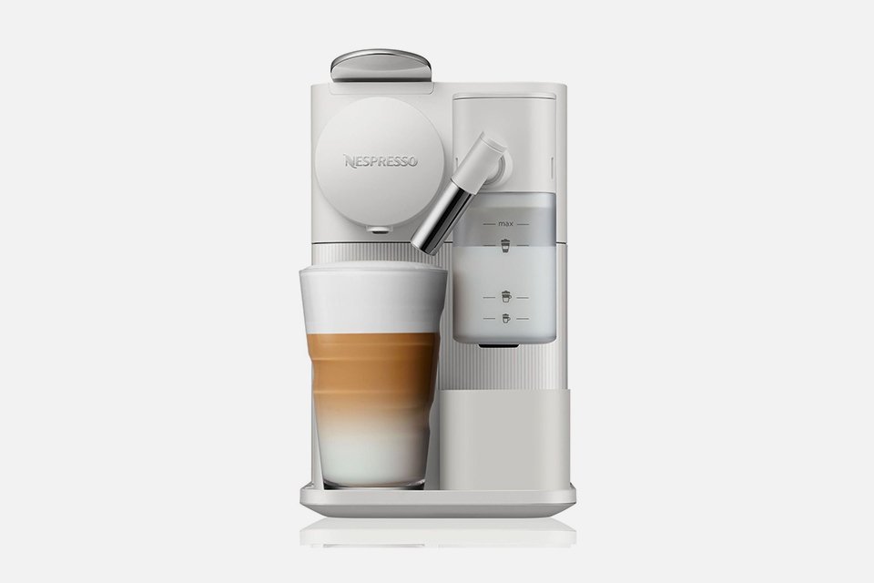 A white Nespresso Lattissima One Pod coffee machine.