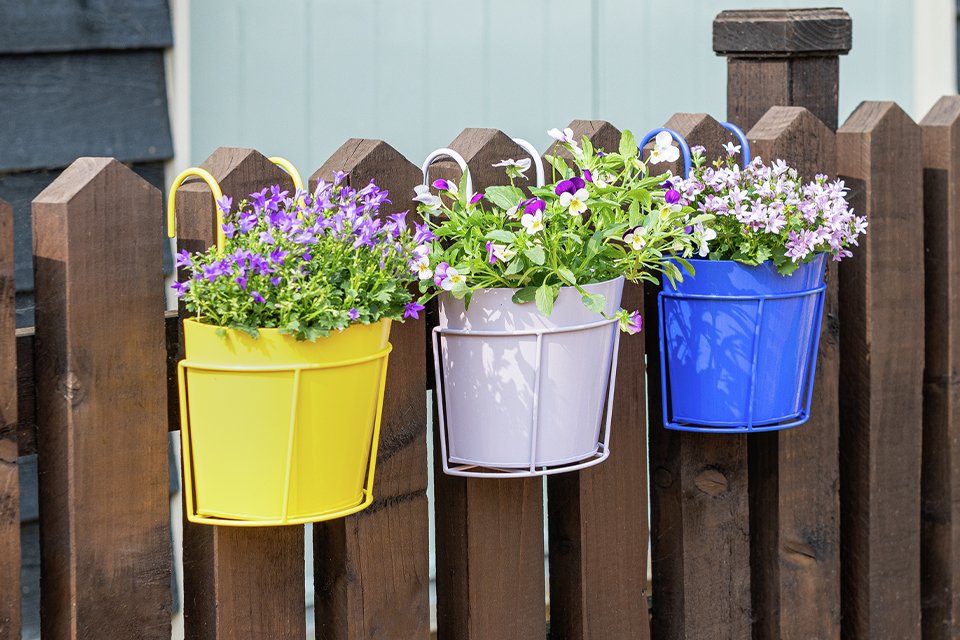 A set of 3 Home 16cm Balcony Metal Planters. 