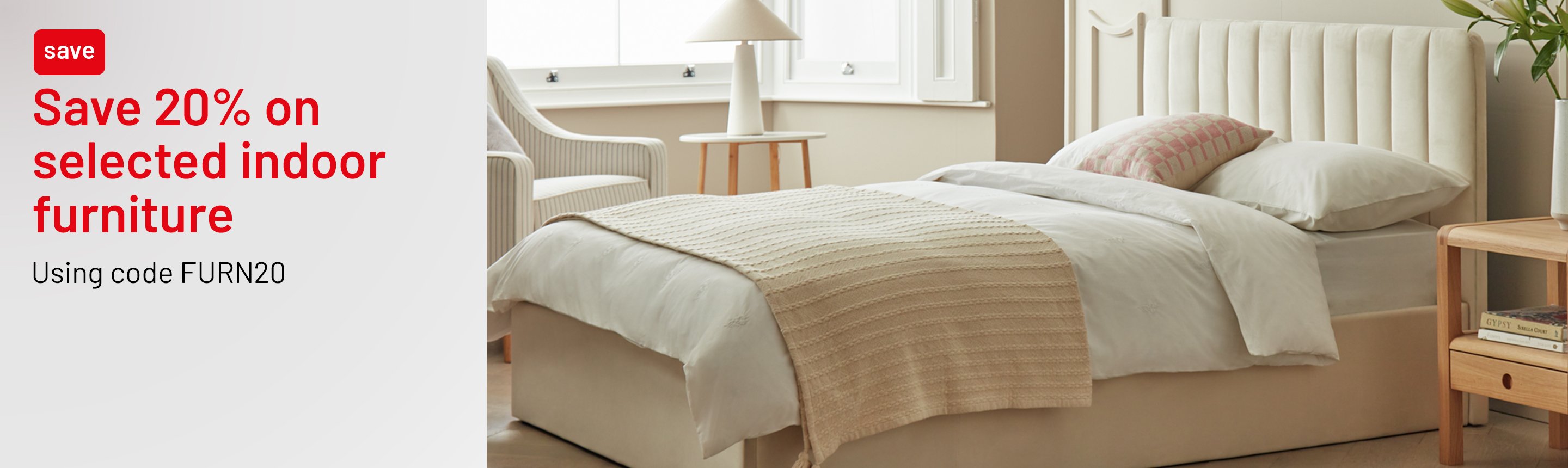 Save 20% on selected indoor furniture using code FURN20.