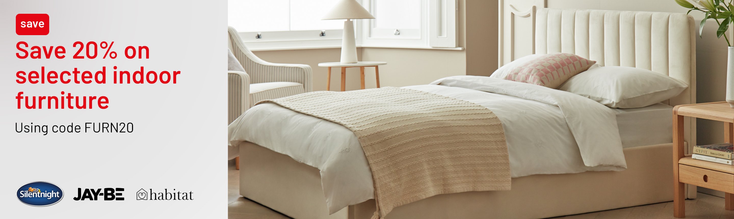 Save 20% on selected indoor furniture using code FURN20.
