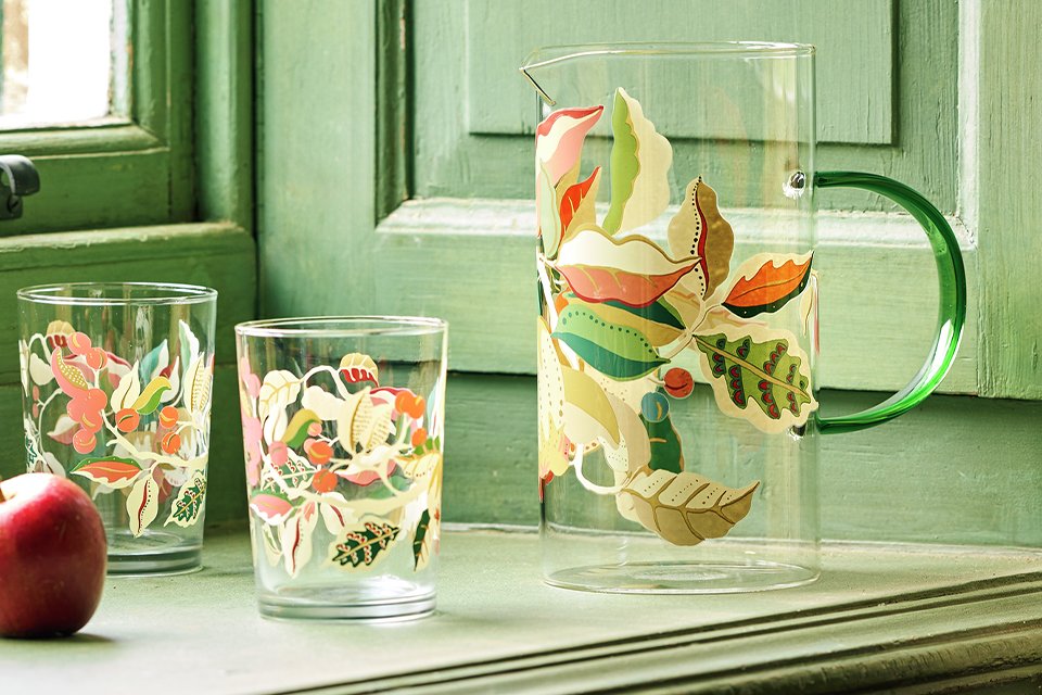 Habitat x Sanderson & National Trust Berries Glass Jug.