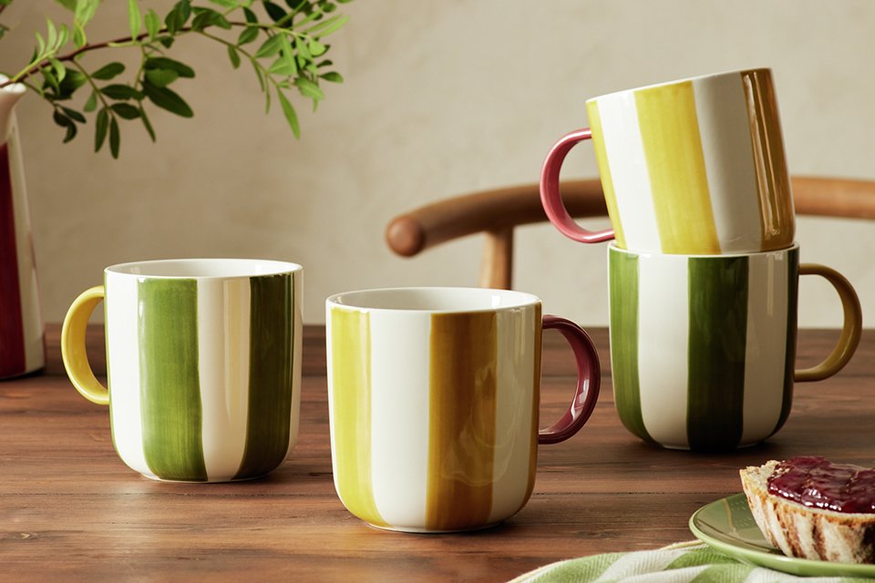 Habitat x Sanderson & National Trust Stripe Mugs 4pk.