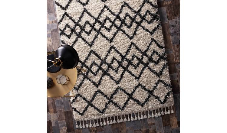 Mega Flooring White Shaggy Geometric Rug - 80 x 150cm