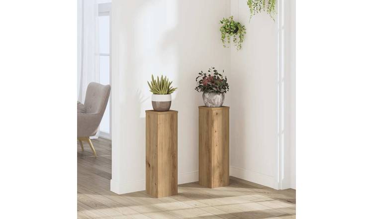 Walplus Pack of 2 Engineered Wood Plant Stand - Artisan Oak - 17 x 17 x 60 cm