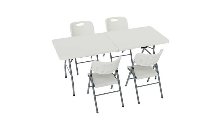 Home Vida 6ft Folding Table & 4 Chairs Dining Set - White