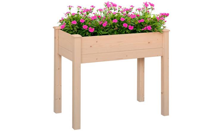 Outsunny Wooden Elevated Planter Box with Bed Liner - Natural Wood