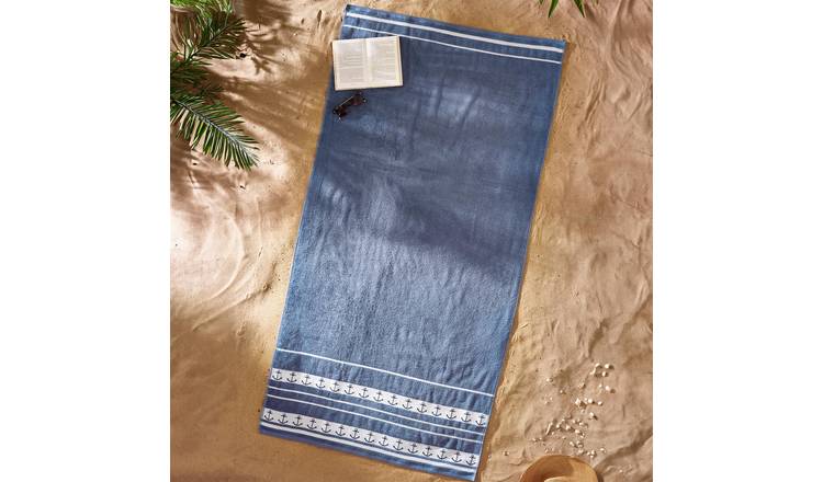Catherine Lansfield Anchors Beach Towel 90 x 180cm - Blue