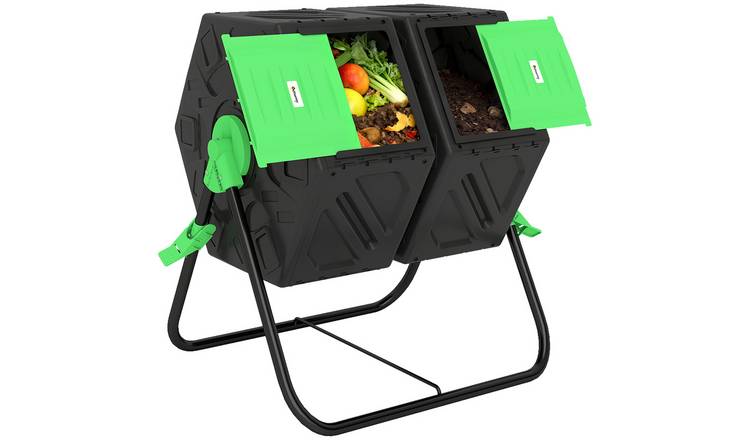 Outsunny Dual Chamber Garden Compost Bin - Green and Black
