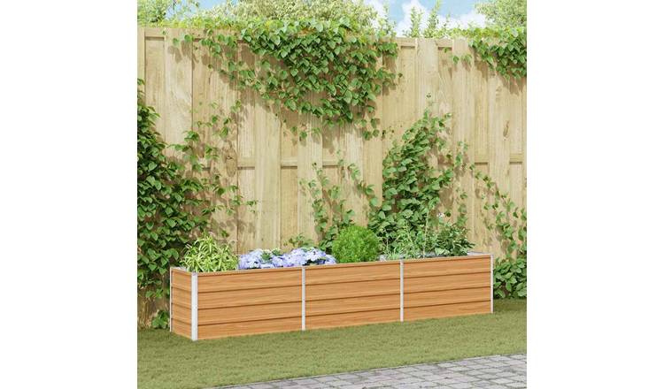 Walplus Galvanised Steel Raised Garden Bed - Light Brown - 240 x 40 x 45 cm