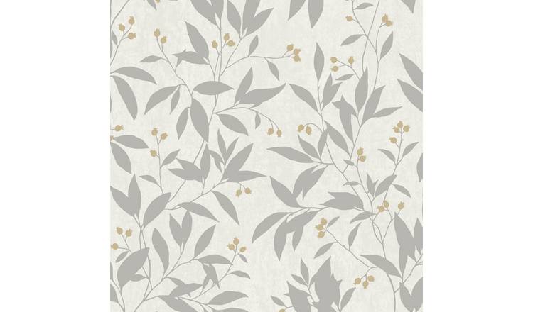 Grandeco Mikaya Rose Hip Sprig Blown Vinyl Wallpaper - White