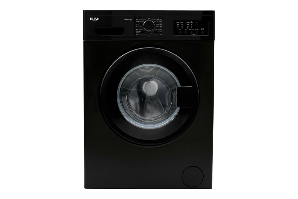 A Bush 7kg washing machine in black colour.