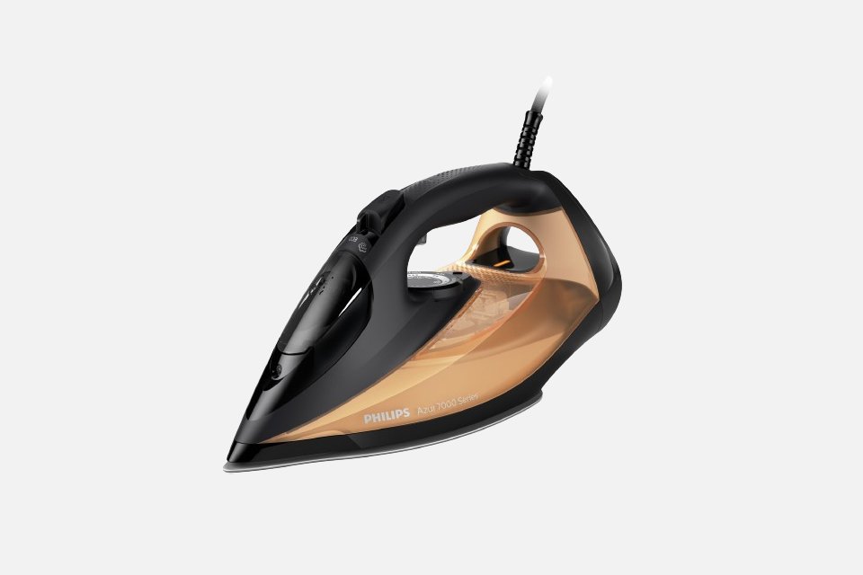 Philips DST7040/80 Azur Steam Iron in black and gold.
