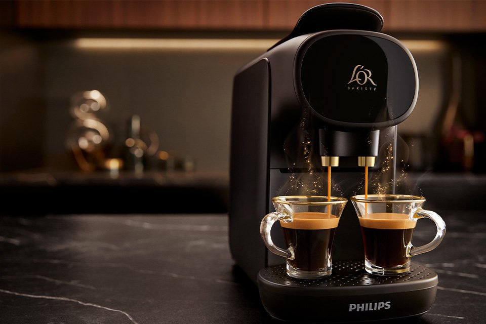 The Philips L'OR Barista coffee machine in black.