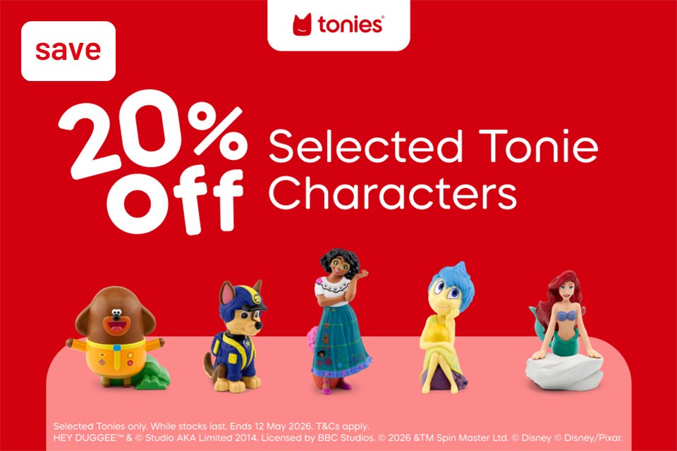 Save 20% on selected Tonies characters.