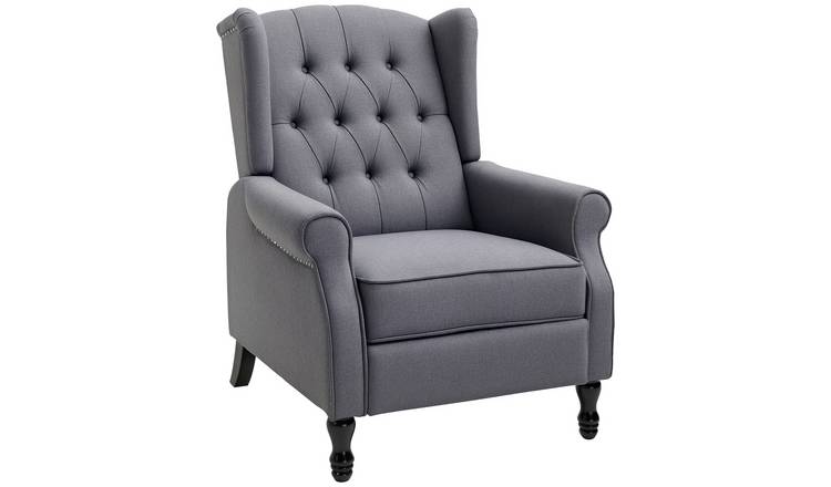 HOMCOM Vintage Reclining Chair with Nail Head Trim for Living Room - Grey