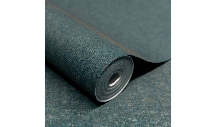 Grandeco Boutique Atogo Woven Effect Embossed Wallpaper - Teal Blue
