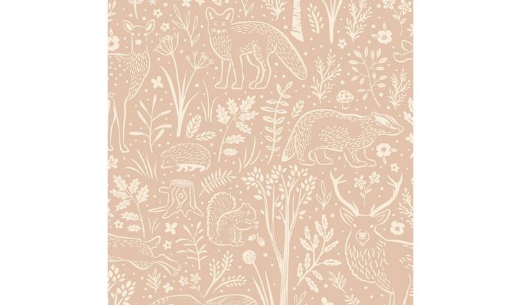 Grandeco Native Woodland Animals Nursery Textured Wallpaper - Blush
