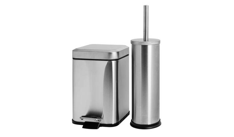 Harbour Housewares Mismatched Toilet Brush & Bin Set - Brushed